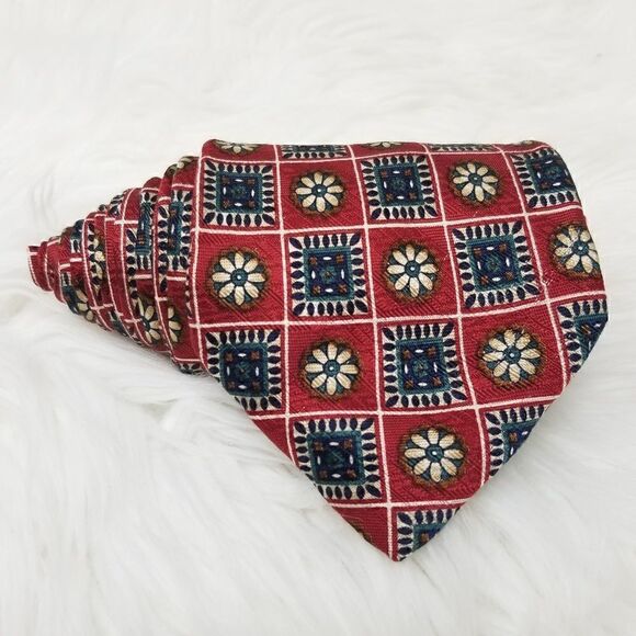 Brooks Brothers Necktie Block Check Floral Red - Picture 1 of 6